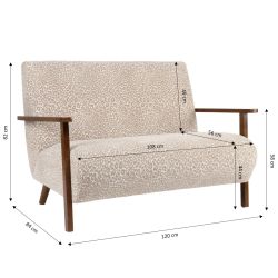 Canapé droit PROTEUS fixe tissu léopard beige 2 places