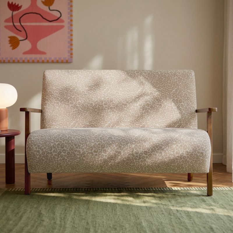 Canapé droit PROTEUS fixe tissu léopard beige 2 places