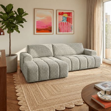 Canapé d'angle gauche compressé FEYA 4 places tissu chenille vert
