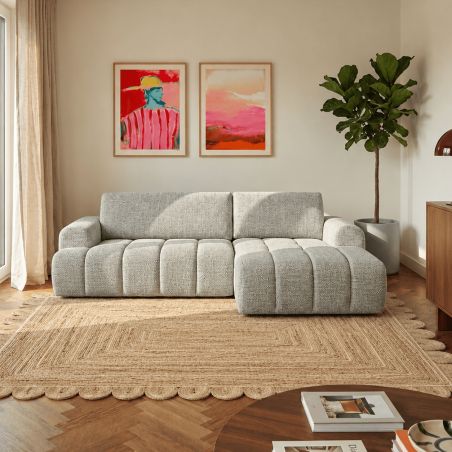 Canapé d'angle droit compressé FEYA 4 places tissu chenille vert