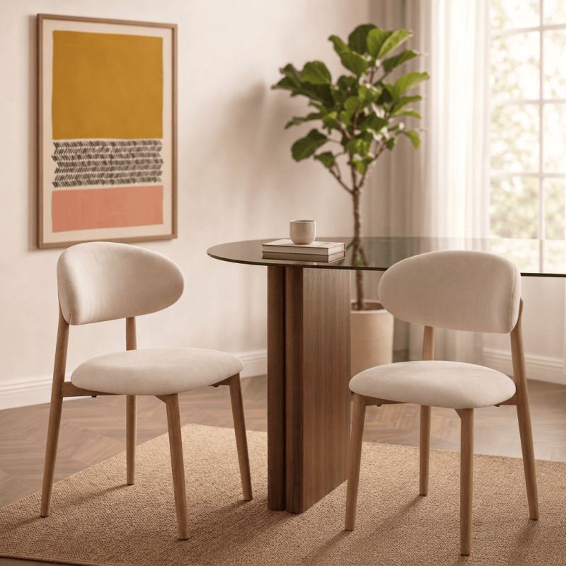 Lot de 2 chaises CAYO tissu beige pied effet chêne
