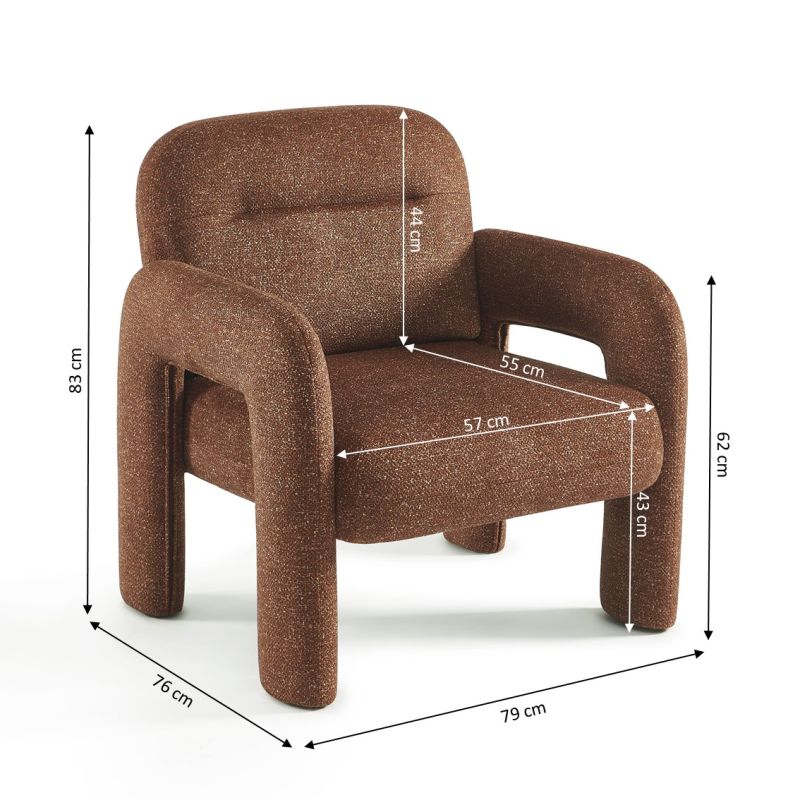 Fauteuil fixe BOLA 1 place tissu chenille terracotta