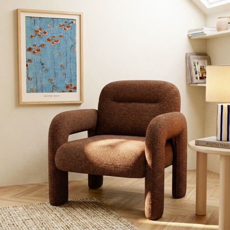 Fauteuil fixe BOLA 1 place tissu chenille terracotta
