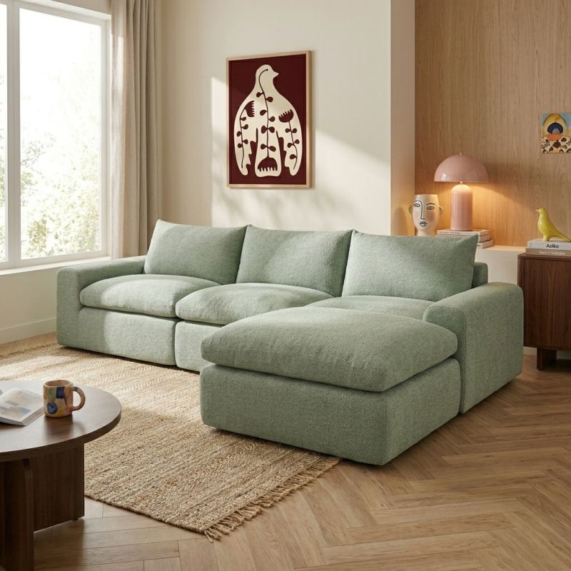 Canapé droit modulable compressé MEKA 3 places tissu chenille vert