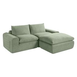 Canapé droit modulable compressé MEKA 3 places tissu chenille vert
