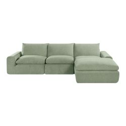 Canapé droit modulable compressé MEKA 3 places tissu chenille vert