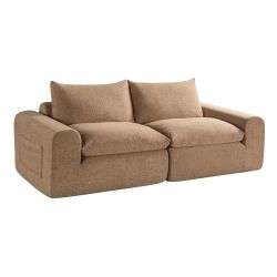 Canapé droit modulable compressé MEKA 3 places tissu chenille marron
