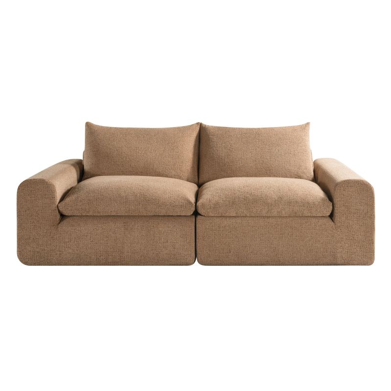 Canapé droit modulable compressé MEKA 3 places tissu chenille marron