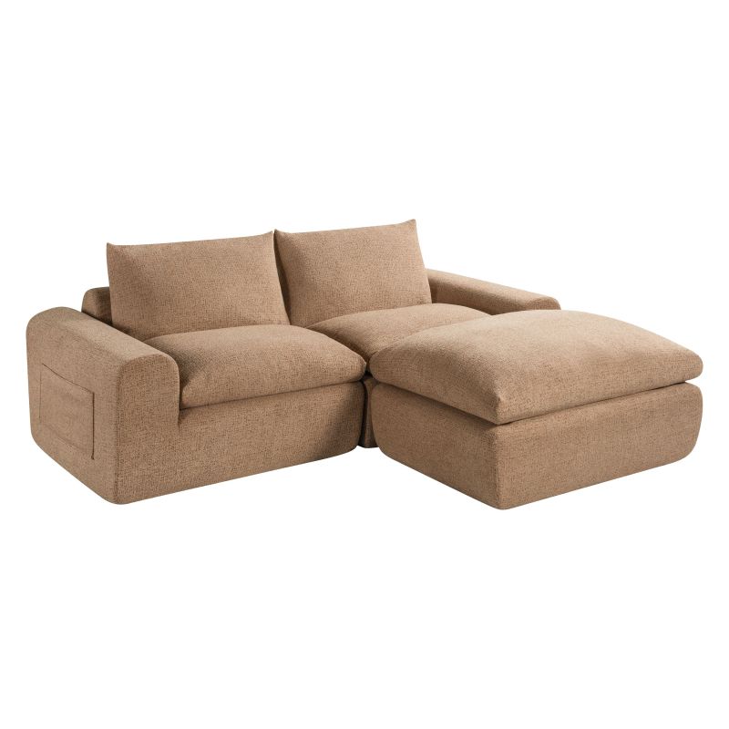 Canapé droit modulable compressé MEKA 3 places tissu chenille marron