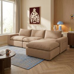 Canapé droit modulable compressé MEKA 3 places tissu chenille marron