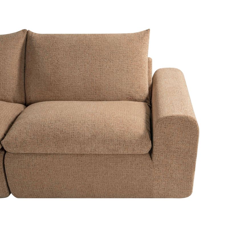 Canapé droit modulable compressé MEKA 3 places tissu chenille marron