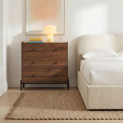 Commode SANA 3 tiroirs effet noyer et poignées noires