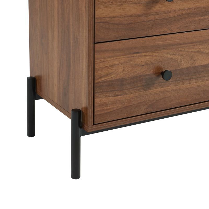 Commode SANA 3 tiroirs effet noyer et poignées noires