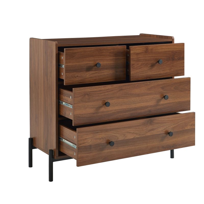 Commode SANA 3 tiroirs effet noyer et poignées noires