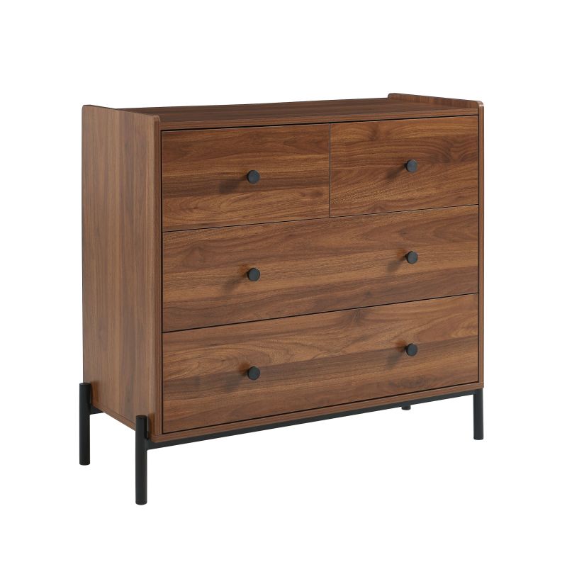 Commode SANA 3 tiroirs effet noyer et poignées noires