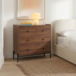Commode SANA 3 tiroirs effet noyer et poignées noires
