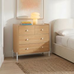 Commode SANA 3 tiroirs effet chêne et poignées blanches