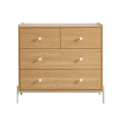 Commode SANA 3 tiroirs effet chêne et poignées blanches