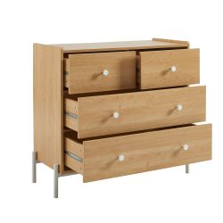 Commode SANA 3 tiroirs effet chêne et poignées blanches