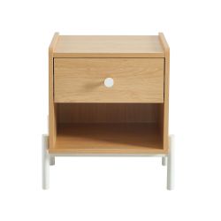Table de chevet SANA effet chêne 1 tiroir et 1 poignée blanche