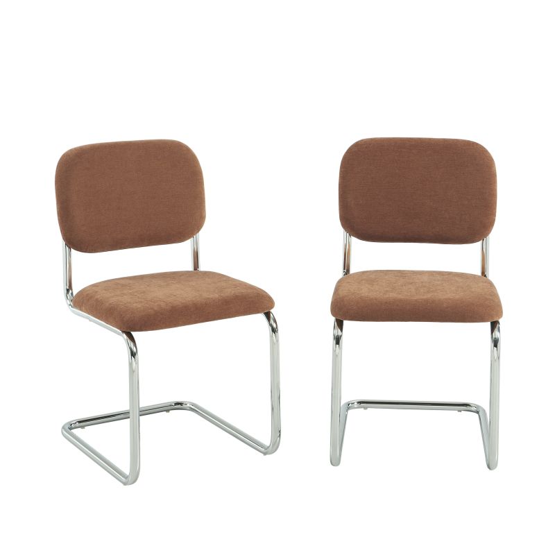 Lot de 2 chaises SELA tissu marron et pieds métal