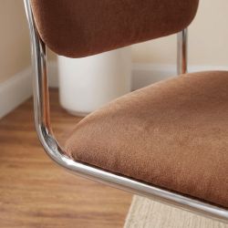 Lot de 2 chaises SELA tissu marron et pieds métal
