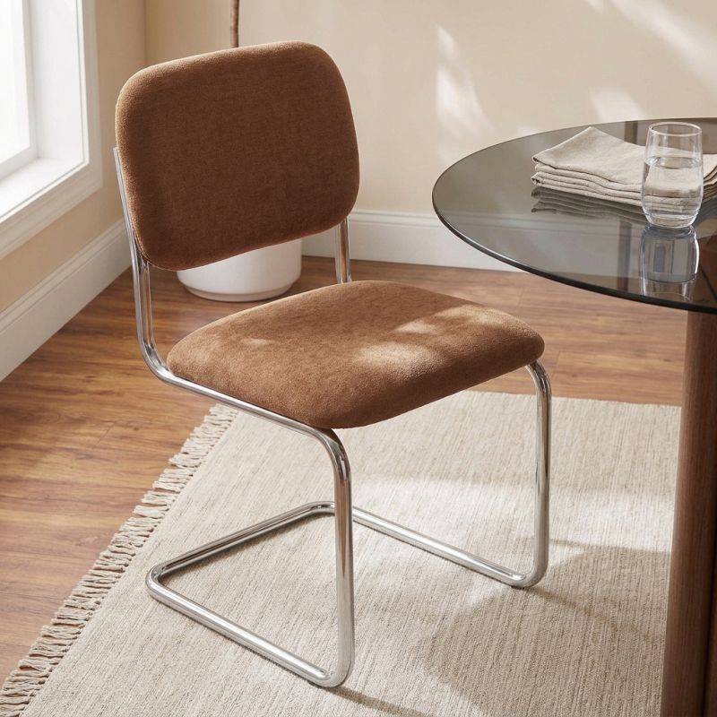 Lot de 2 chaises SELA tissu marron et pieds métal
