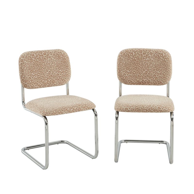 Lot de 2 chaises SELA tissu léopard beige et pieds métal