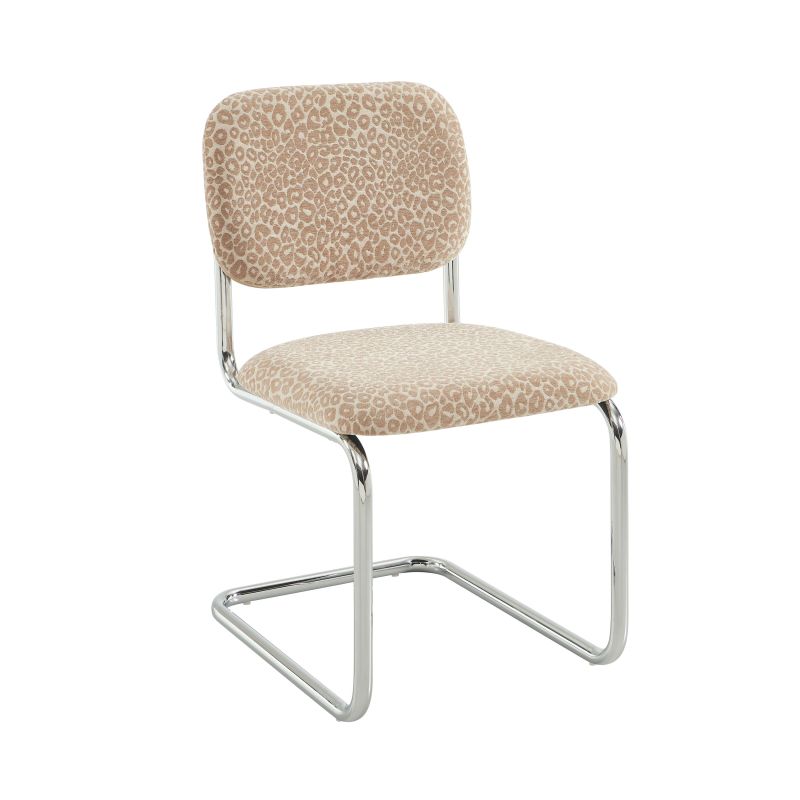 Lot de 2 chaises SELA tissu léopard beige et pieds métal
