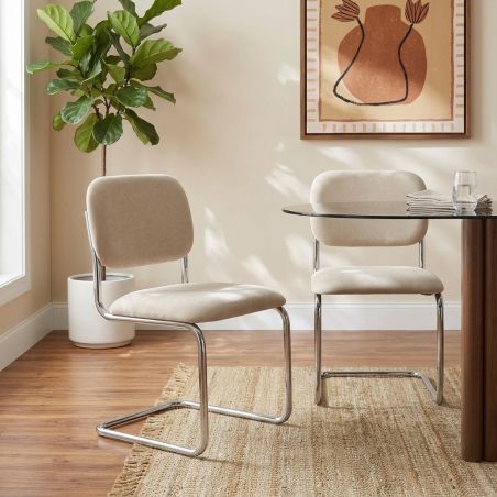 Lot de 2 chaises SELA tissu beige et pieds métal