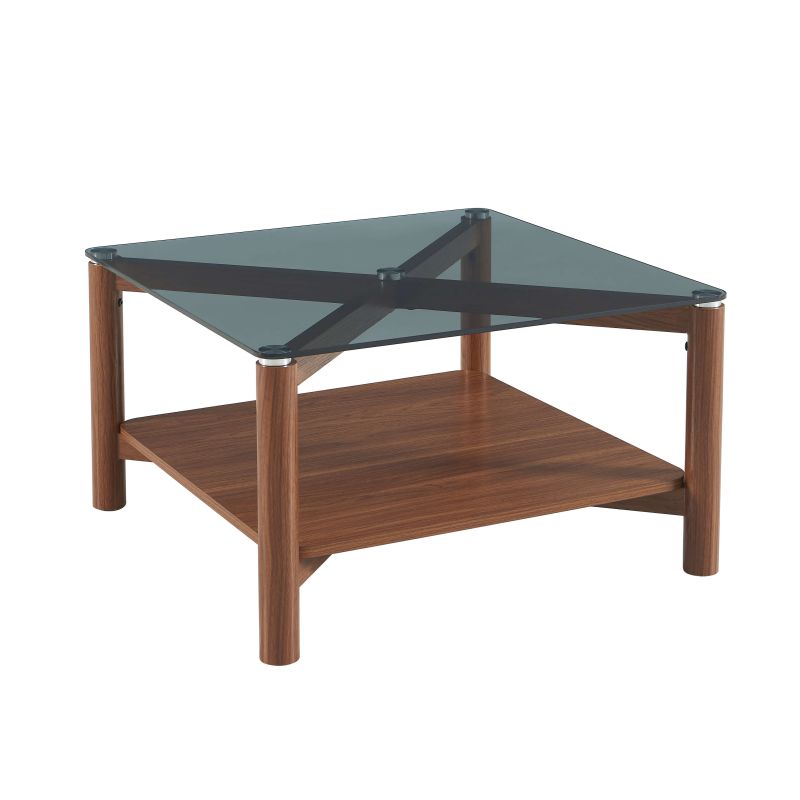 Table basse SENJA effet noyer et plateau verre noir