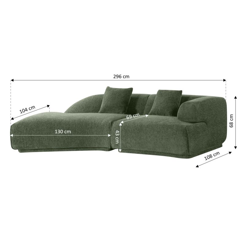 Canapé d'angle gauche compressé VENA 4 places tissu bouclette texturé vert