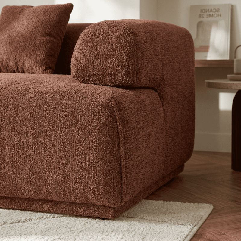 Canapé d'angle gauche compressé VENA 4 places tissu bouclette texturé terracotta
