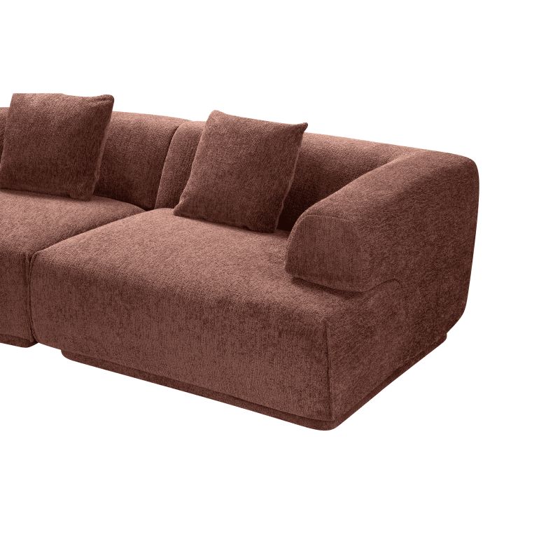 Canapé d'angle gauche compressé VENA 4 places tissu bouclette texturé terracotta