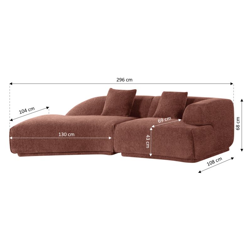 Canapé d'angle gauche compressé VENA 4 places tissu bouclette texturé terracotta