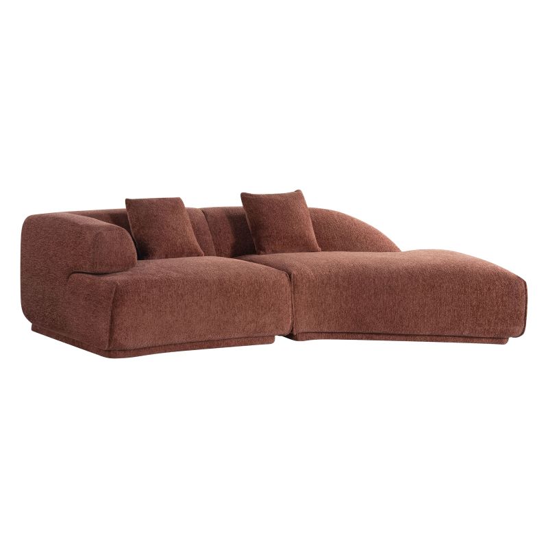 Canapé d'angle droit compressé VENA 4 places tissu bouclette texturé terracotta