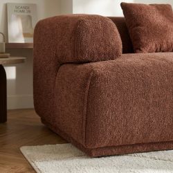 Canapé d'angle droit compressé VENA 4 places tissu bouclette texturé terracotta