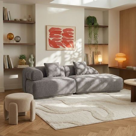 Canapé d'angle droit compressé VENA 4 places tissu bouclette texturé marron
