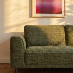 Canapé droit fixe LOERA 3 places tissu velours texturé vert