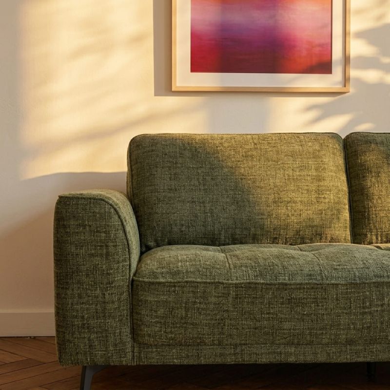Canapé droit fixe LOERA 3 places tissu velours texturé vert