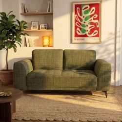 Canapé droit fixe LOERA 2 places tissu velours texturé vert