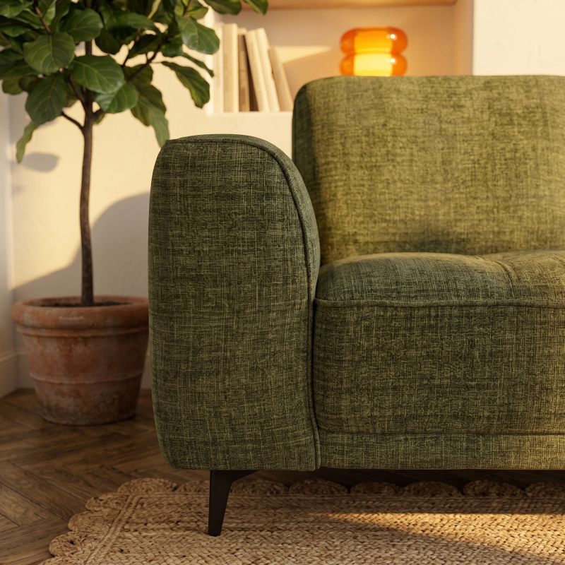 Canapé droit fixe LOERA 2 places tissu velours texturé vert
