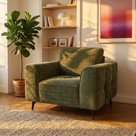 Fauteuil fixe LOERA 1 place tissu velours texturé vert